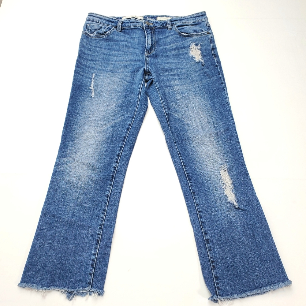 Anthropologie PILCRO Womens Hyphen Distressed Blue Jeans Crop Frayed Hem Size 28